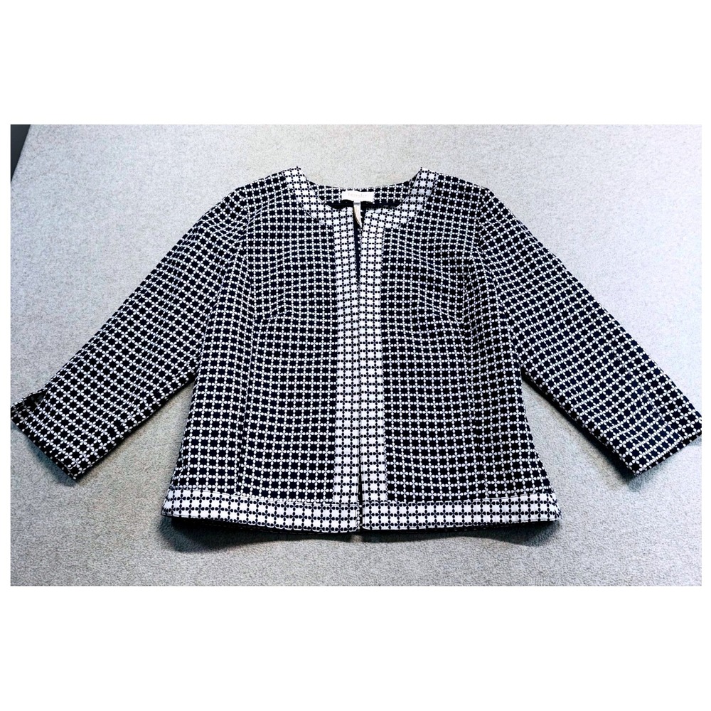 Laundry By Shelli Segal Blazer Womens 8 Navy White Geometric Open Front Jacket